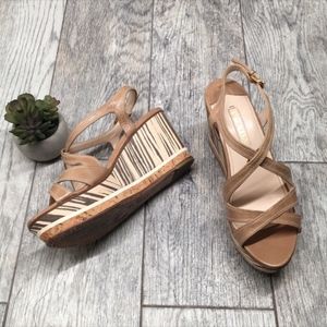 PRADA NUDE WOODEN WEDGE PLATFORM SHOES